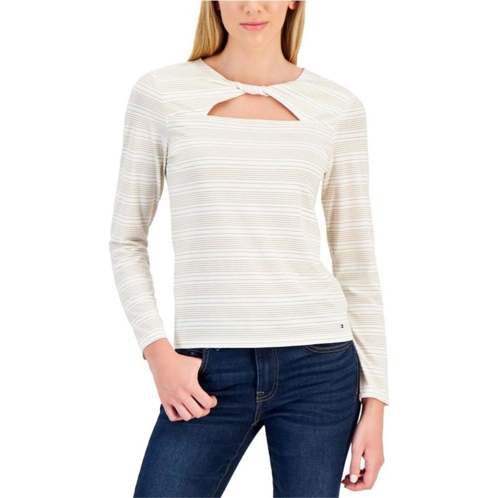 Tommy Hilfiger Womens Striped Keyhole Twist Knit Blouse, NWT